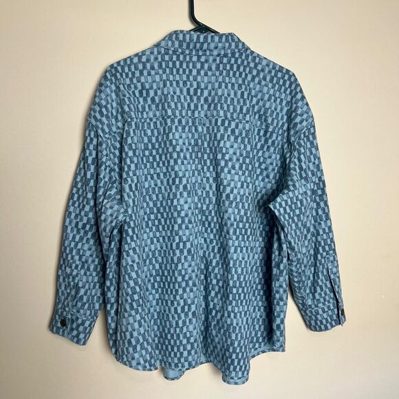 Future Collective Gabriella Johnson Denim Shirt Jacket Womens XL Blue Checkered - Picture 3 of 7